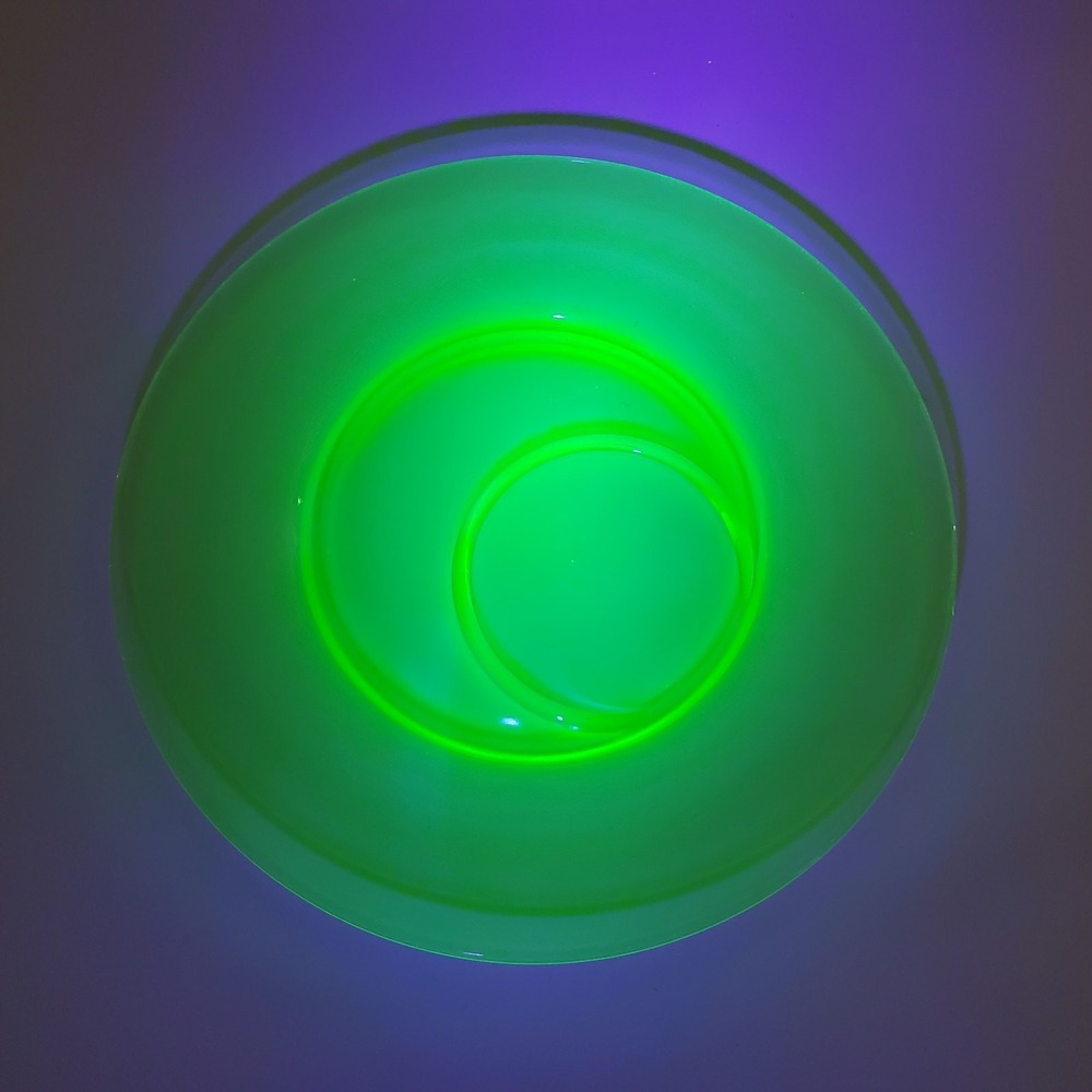 Vintage Green Uranium Glass Snack Plate 9 Inch Round Cup Holder Depression Glass